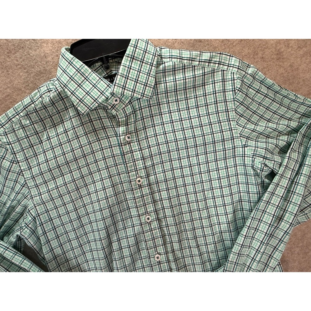 Spier & Mackay Extra Slim Fit Plaid Dress Shirt Green Navy 14.5 32 Handmade